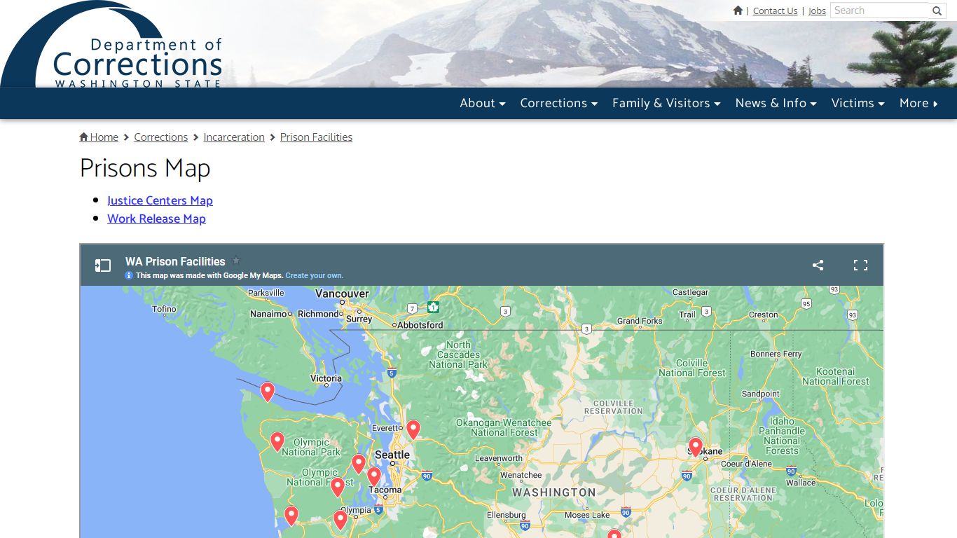 Prisons Map | Washington State Department of Corrections